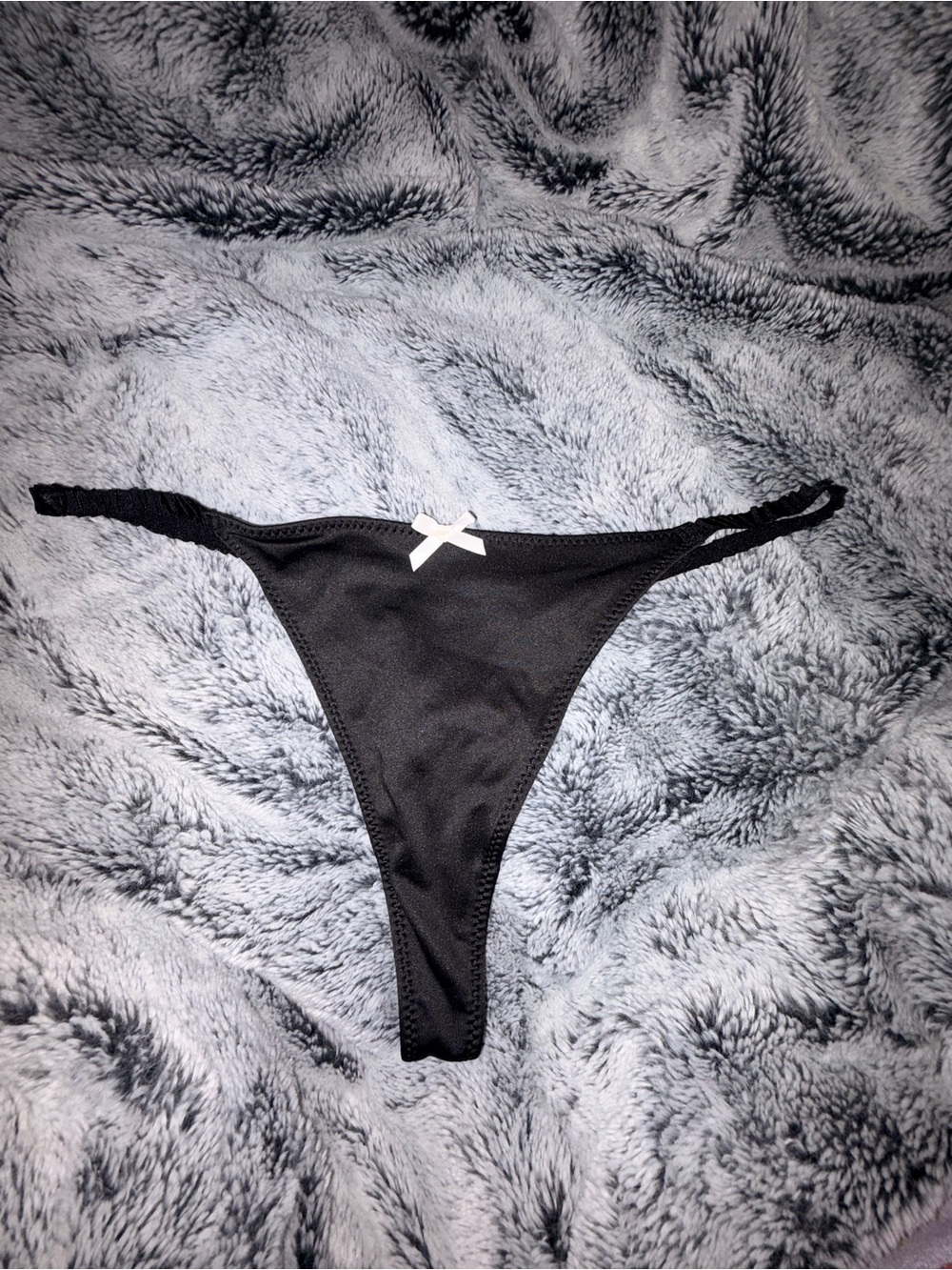 Black Satin Thong with White Bow
